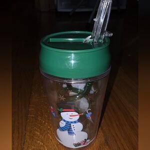 Festive Snowman Tumbler with Straw 11 Oz.